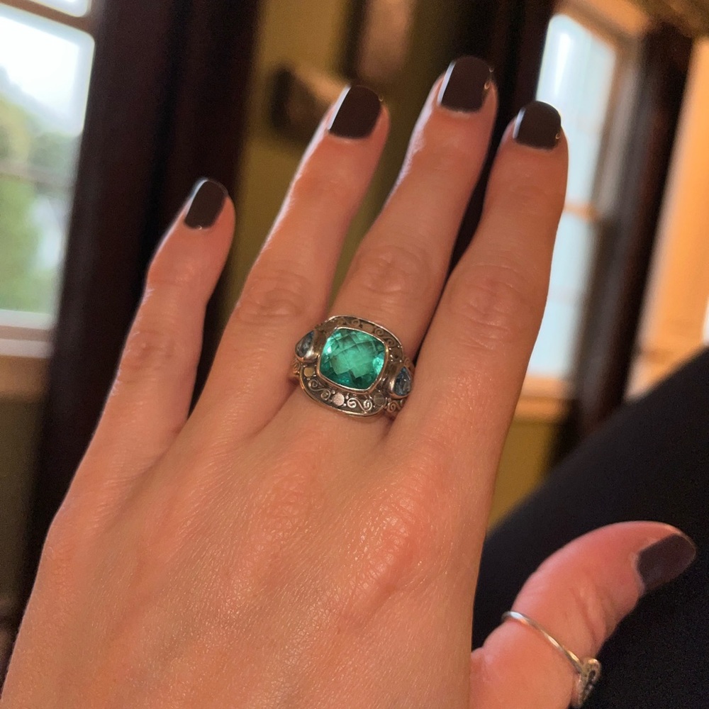 Sterling silver cocktail ring with colored gems